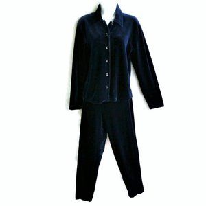 Vintage Velour Tracksuit 2 Piece Set Cobalt Blue High Waist Tapered Leg M
